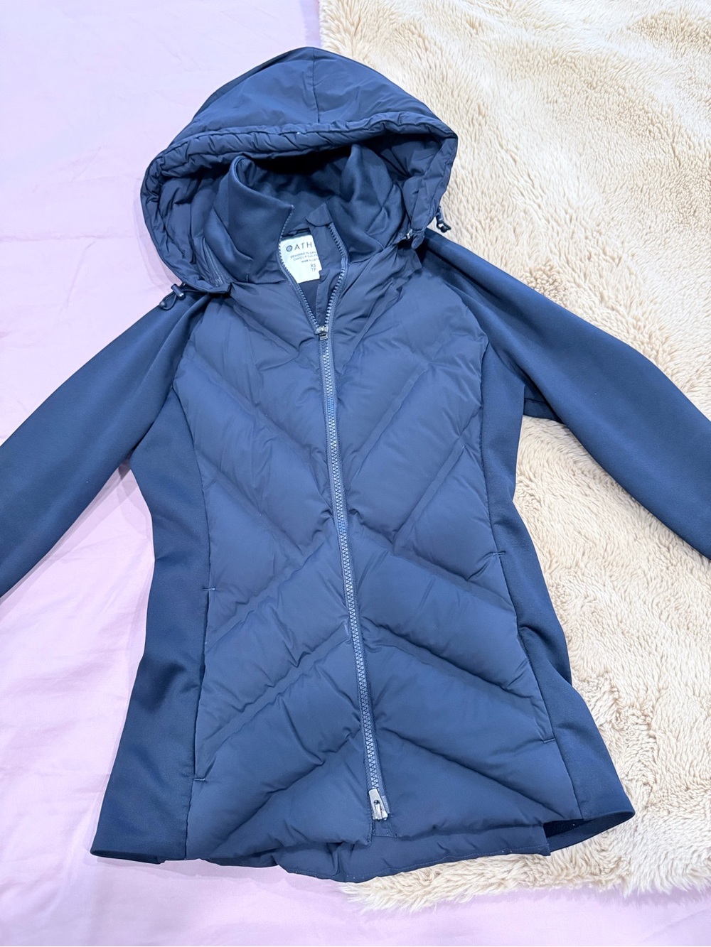Athleta Navy Hooded Quilted Puffer Jacket
